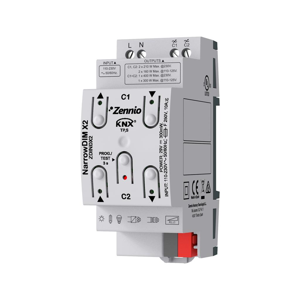 Димер универсален с ръчно управление NarrowDIM X2 2х210W 2DIN KNX Zennio