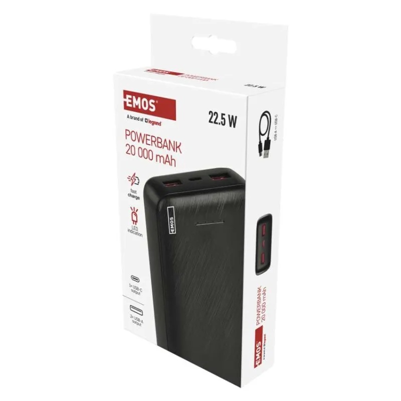 Външна батерия 20000mAh PD 22.5W USB A+C EMOS