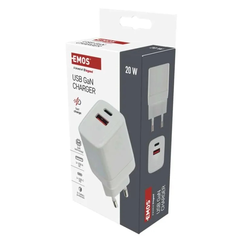 Захранващ адаптер PD 20W USB A+C EMOS