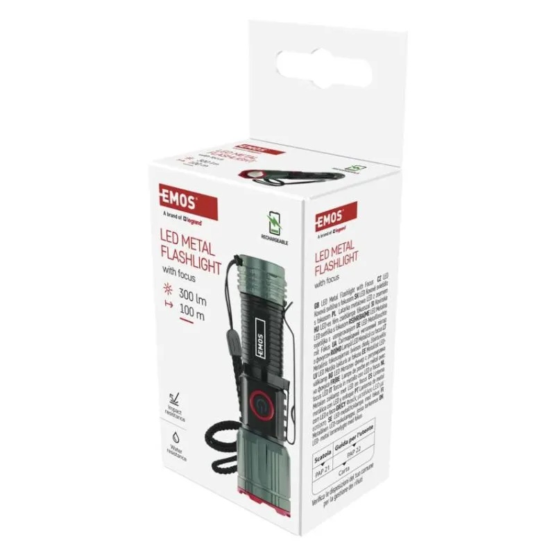 Фенерче LED 300lm 100м 3ч зареждаема 700mAh алуминий IP43 EMOS