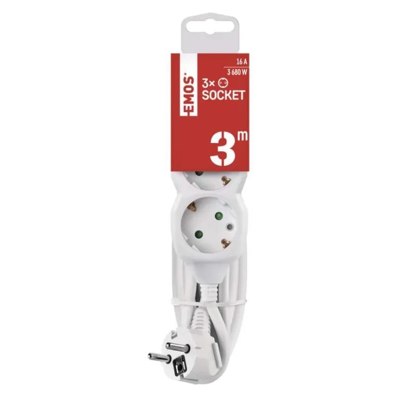 Разклонител БЯЛ 4x2P+E с кабел 3 метра / 1.5mm2 EMOS
