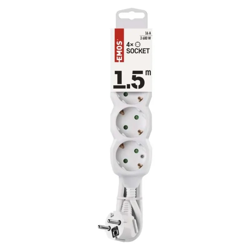 Разклонител БЯЛ 4x2P+E с кабел 1.5 метра / 1.0mm2 EMOS