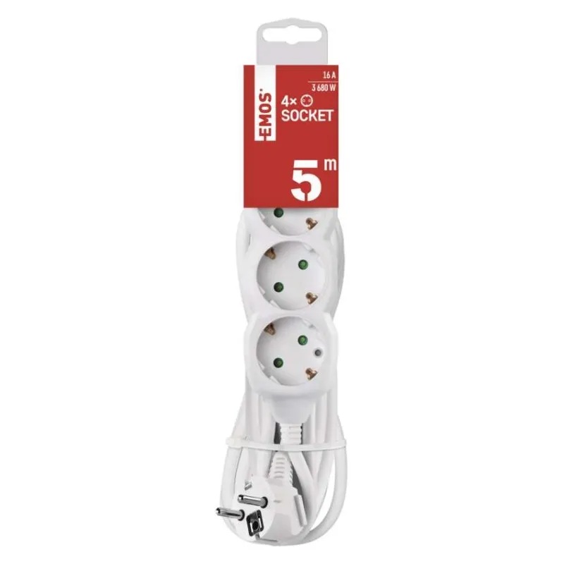 Разклонител БЯЛ 4x2P+E с кабел 5 метра / 1.5mm2 EMOS