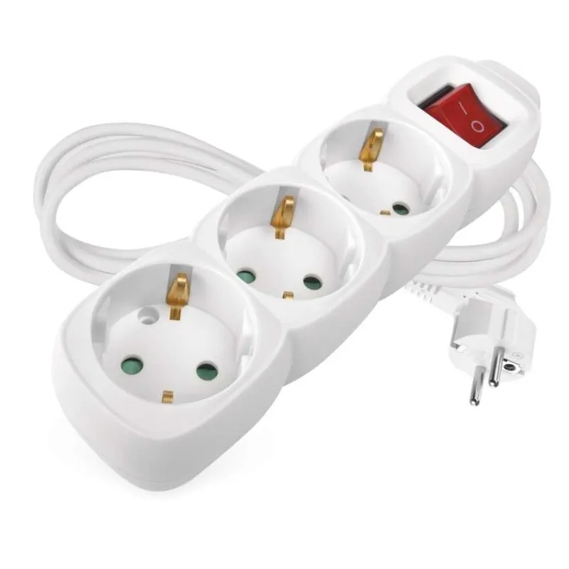Разклонител с копче БЯЛ 3x2P+E с кабел 1.5 метра / 1.5mm2 EMOS