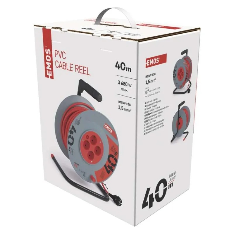 Макара 40м H05VV-F 3G1,5mm2 IP20 термична защита 4 шуко 16A EMOS