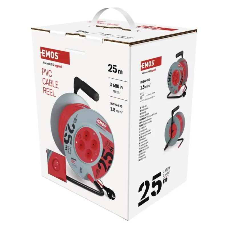 Макара 25м H05VV-F 3G1,5mm2 IP20 термична защита 4 шуко 16A EMOS