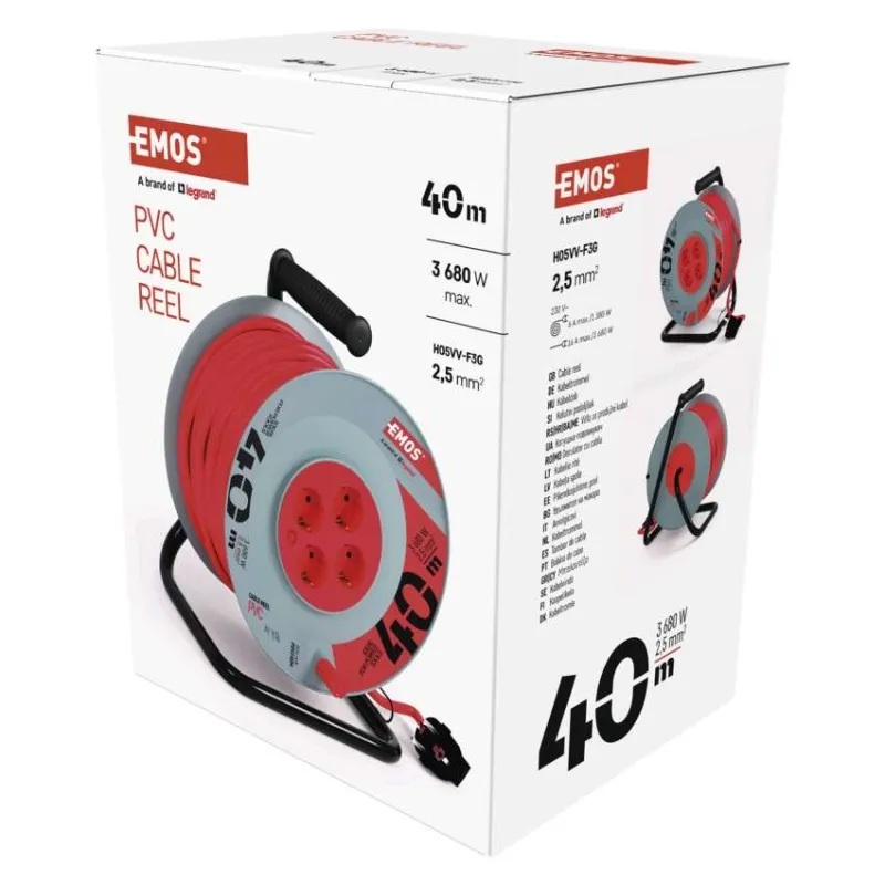 Макара 40м H05VV-F 3G2,5mm2 IP20 термична защита 4 шуко 16A EMOS