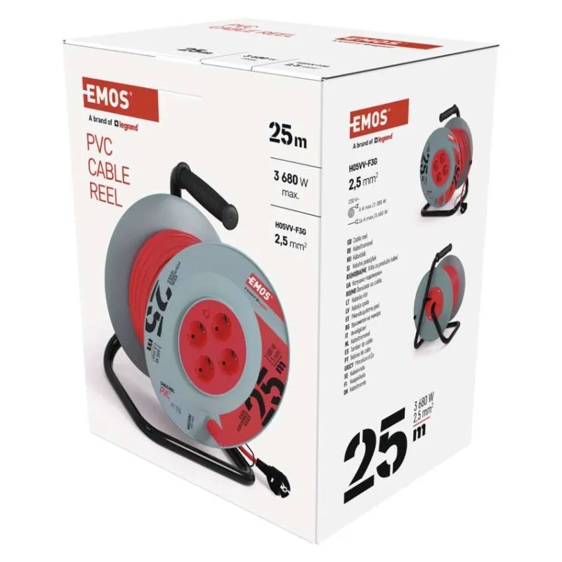 Макара 25м H05VV-F 3G2,5mm2 IP20 термична защита 4 шуко 16A EMOS