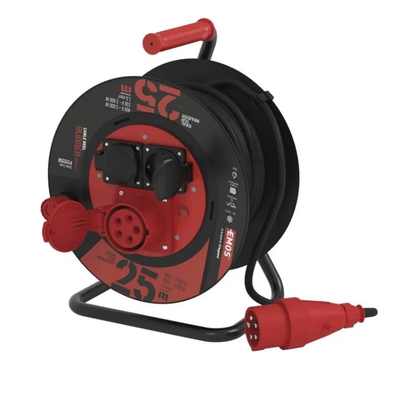 Макара трифазна 25м H07RN-F 5G1,5mm2 IP44 термична защита 2 шуко + 3P+N+T 16A E-102 EMOS