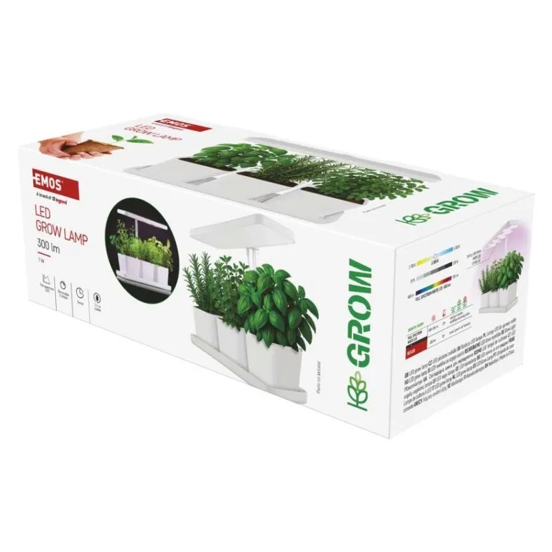 Лампа за растения LED 7W 3200K 300lm 25000h IP20 USB A с таймер и димер HERBS EMOS