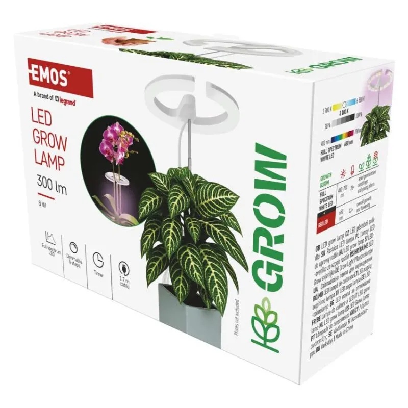 Лампа за растения LED 8W 3100K 300lm 25000h IP20 USB A с таймер и димер RING EMOS