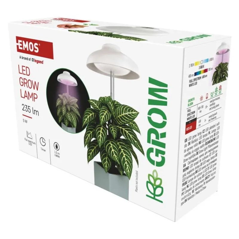 Лампа за растения LED 5W 3500K 235lm 25000h IP20 USB A с таймер UMBRELLA EMOS
