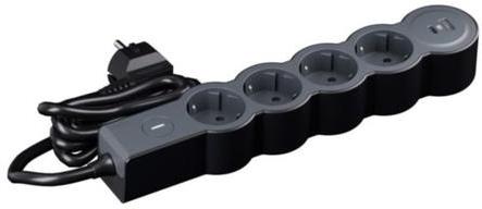 Разклонител с ключ ЧЕРЕН 4x2P+E и USB A+C 3A 15W с кабел 1.5 метра / 3x1.5мм2 Standard NEW Legrand