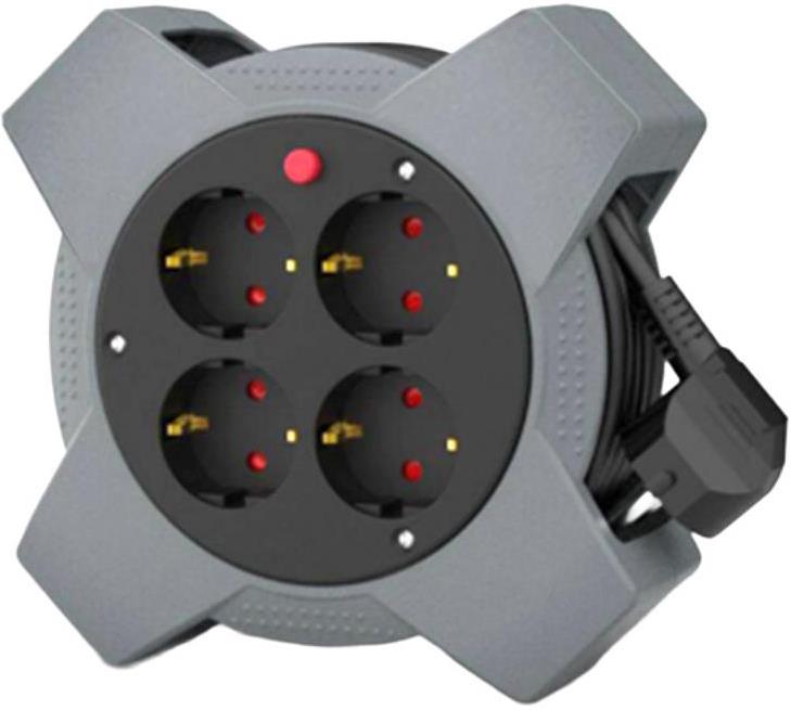 Макара в кутия сива 5м IP20 H05VV-F 3G1.5mm2 термична защита 4 шуко Commel