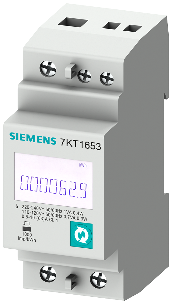 Монофазен мерител за ДИРЕКТНО мерене на ел. енергия 7KT PAC, Modbus, 2 тарифи, за DIN монтаж 2DIN, 63A, Siemens