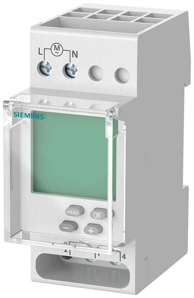 Таймер седмичен, цифров с LCD, 1 минута минимален интервал, резерв 3 години, 1c/o 16A, 230Vac, 2DIN, Siemens