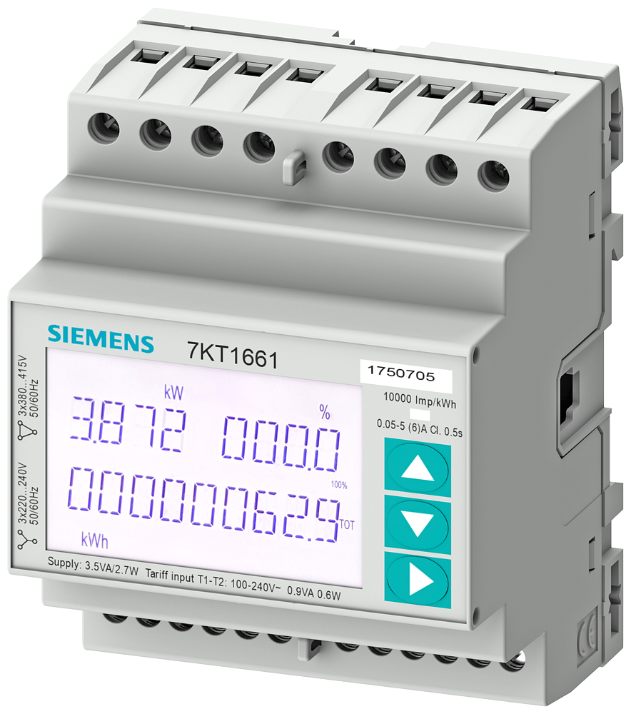 Трифазен мерител за ИНДИРЕКТНО мерене на ел. енергия 7KT PAC, Modbus, 2 тарифи, за DIN монтаж 2DIN, Siemens