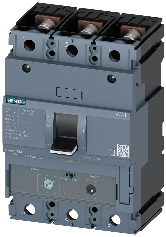 Автомат 3VA1 FS250 200А TM 3P 36kA регулируем (In x 0.7...1) Siemens