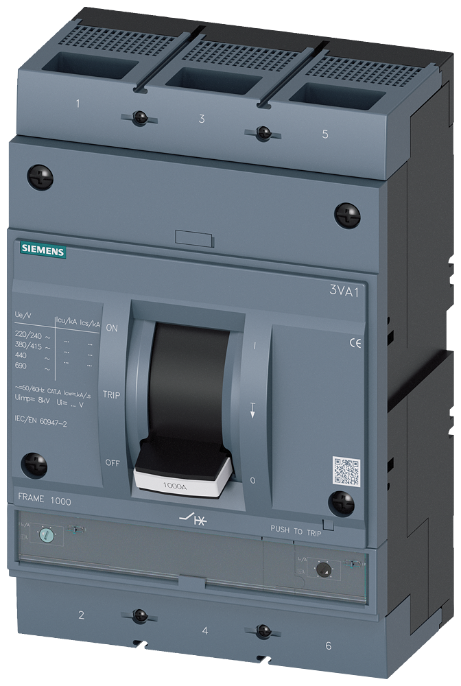 Автомат 3VA1 FS1000 1000А TM 3P 55kA регулируем (In x 0.7...1) Siemens