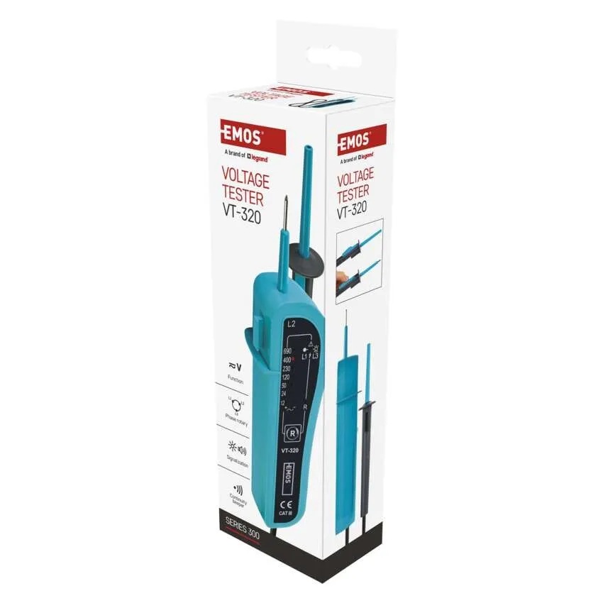 Детектор на напрежение със сонди CAT III 12…690Vac/dc, LED и звук, VT-320 EMOS