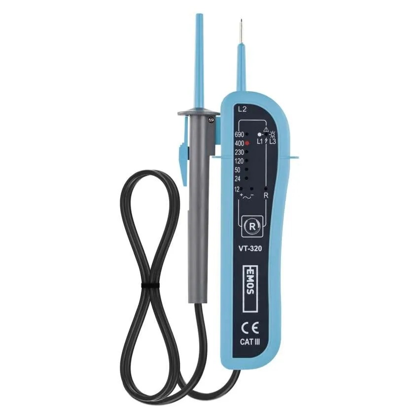 Детектор на напрежение със сонди CAT III 12…690Vac/dc, LED и звук, VT-320 EMOS