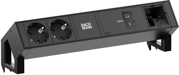 Модул DESK 2 с 2х Шуко и USB тип C Power Delivery 100W и 1х празен модул,, цвят Черен, Bachmann