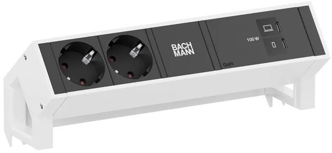 Модул DESK 2 с 2х Шуко и USB тип C Power Delivery 100W, цвят Бял, Bachmann