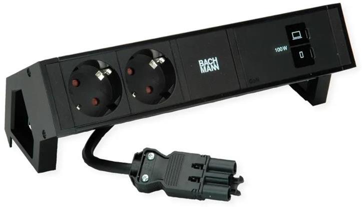 Модул DESK 2 с 2х Шуко и USB тип C Power Delivery 100W, цвят Черен, Bachmann