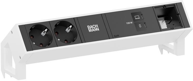 Модул DESK 2 с 2х Шуко и USB тип C Power Delivery 100W и 1х празен модул,, цвят Бял, Bachmann