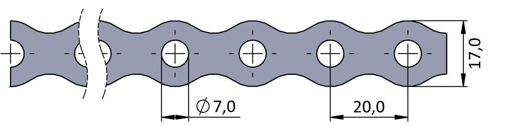 Поцинкована перфоринана лента 17x0,7 25м вълнообразна с отвор Ø7мм Posirol