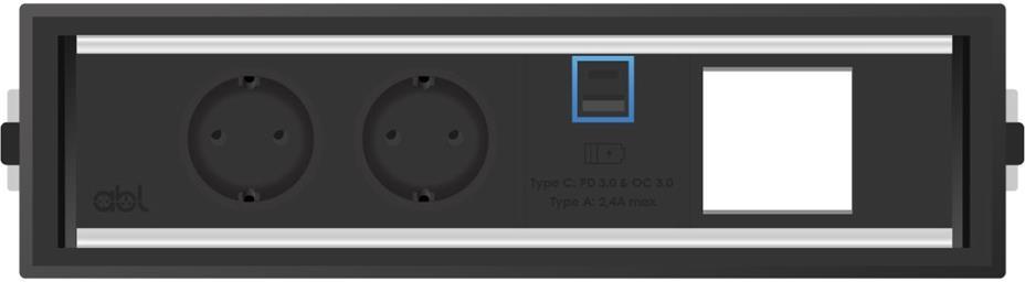 Модул Level-C 4M с 2х Шуко, USB тип A+C и 1х празен модул, цвят Черен/Черен, ABL