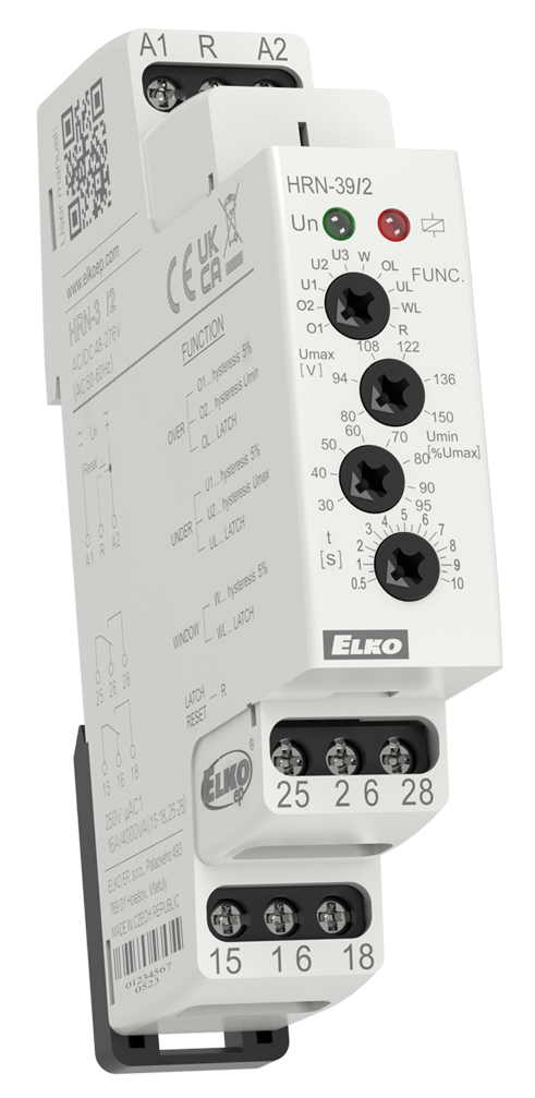 Реле за контрол на напрежение 1P, мин+макс праг, 2c/o 16A, 24...150Vac, 1DIN, Elko EP
