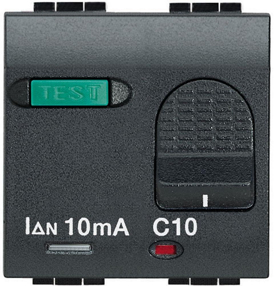 ДТЗ комбинирана 1P+N 10A крива C 10mA тип AC 3kA 2 мод. цвят Антрацит LL Bticino