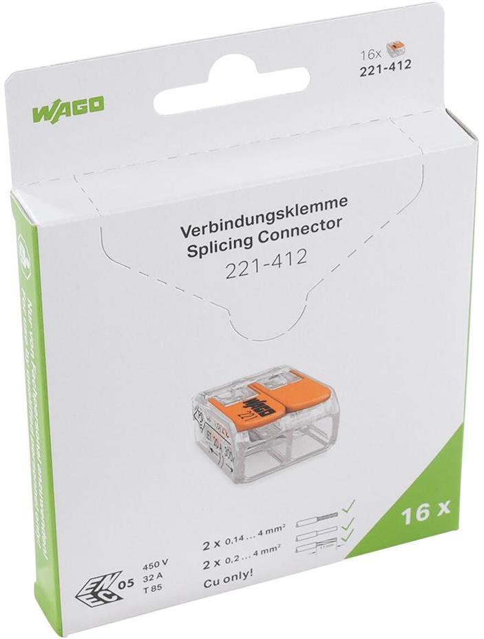Бърза връзка отваряема 2х0,2-4мм2 за гъвкав/твърд проводник 32A 450V (блистер 16 бр.) Wago