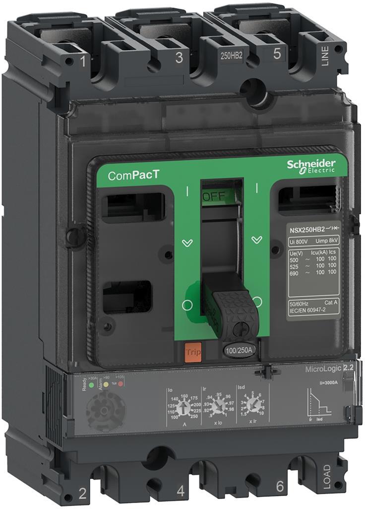 Автомат NSX250F 3P 250А електронна защита Micrologic 2.2 36kA регулируем (In x 0.4…1) SE