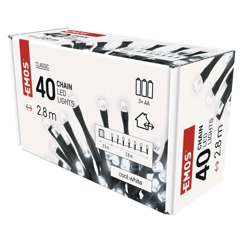 Комплект коледни лампички 40x LED студена светлина 2.8м IP44 с батерии CLASSIC EMOS