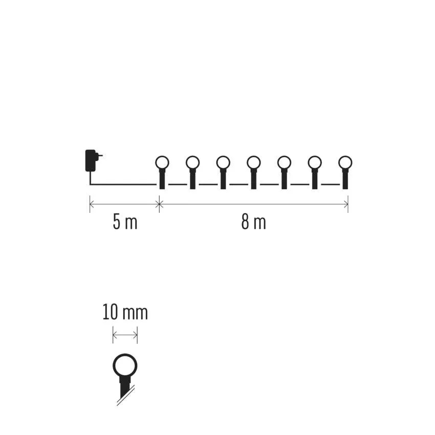 Комплект коледни лампички 80x LED студена светлина 8м IP44 с 8 програми CHERRY EMOS /до изчерпване/