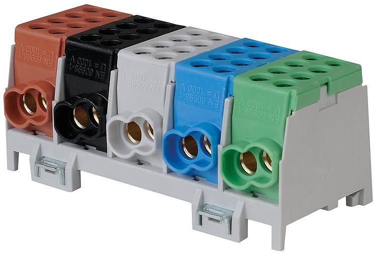 Разпределителен клемен блок HLAK PE/N/R/S/T за кабел 2x25/25мм2 за DIN монтаж 130A 1000V Pollmann