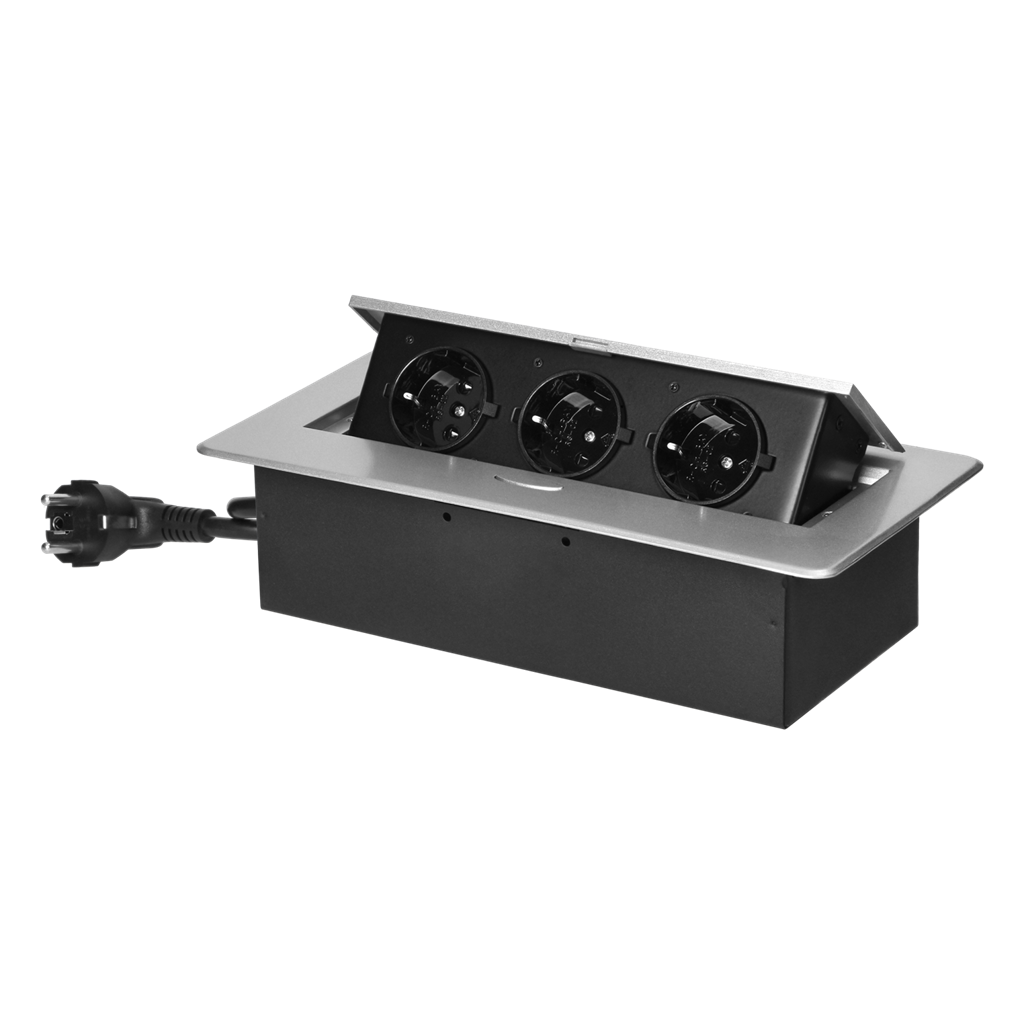 Мебелна кутия Pop-Up, с контакти 3х шуко, с кабел 1.5м, 227x112x65mm, цвят АЛУМИНИЙ, ORNO