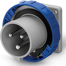 Промишлен щепсел 2P+Е 63A 200-250V IP44/54, 6h серия Optima панелен монтаж 100x110мм Scame