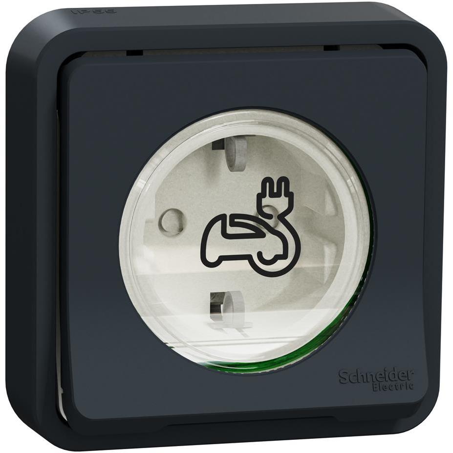 Контакт шуко 16А за зареждане на електромобили моноблок за скрит монтаж цвят Антрацит IP55 Mureva SE