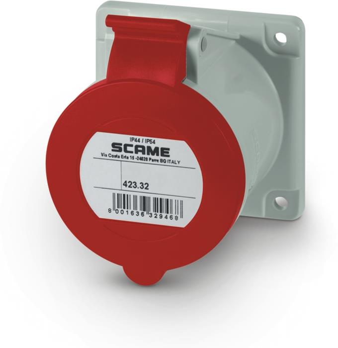 Промишлен контакт 3P+Е 32A 3h 380-440V IP54 ПРАВ серия Optima панелен монтаж 75х75мм Scame