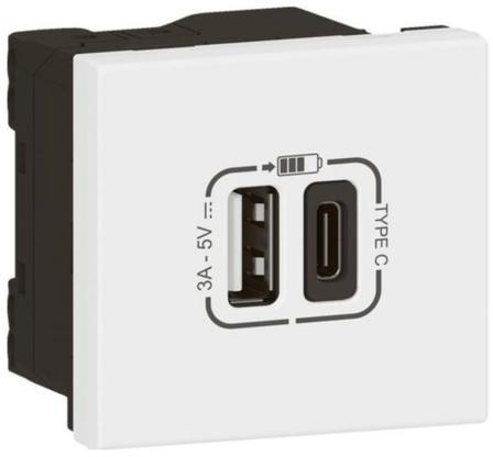 Розетка 2хUSB за зареждане тип A+C 3A 15W 2 мод. Link цвят Бял Mosaic Legrand