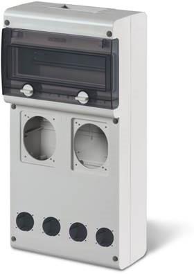 Табло за индустриални контакти и DIN модули IP66, UV, PG вход, серия BLOCK (11 DIN и 2х16A или 32A и 4хШуко) Scame