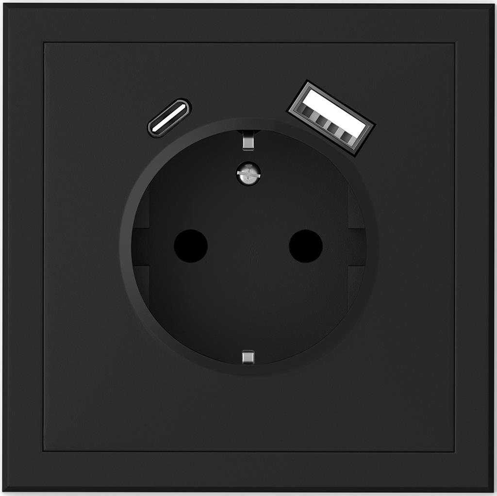 Контакт ШУКО 16A + USB тип A+C 3A 15W цвят ЧЕРЕН мат Adria Commel