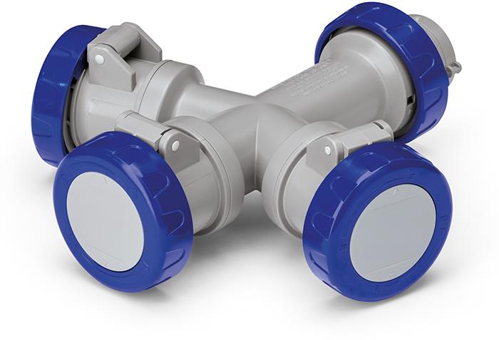 Индустриален адаптер IP66 от евро щепсел 2P+Е 16A към 3х2P+Е 16A серия Adapto Scame