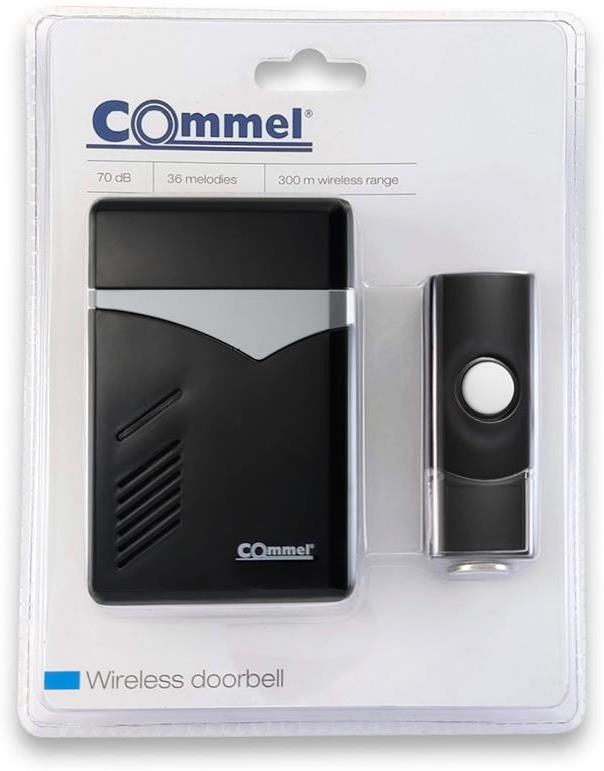 Безжичен звънец ЧЕРЕН LED 36 мелодии 70dB 300 метра Commel