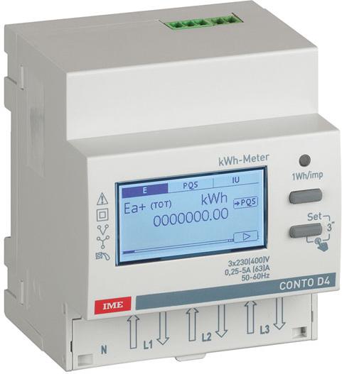 Трифазен мерител за ДИРЕКТНО мерене на ел. енергия Conto D4-Pd, Modbus, 2 тарифи, за DIN монтаж 4 мод, 63A, IME