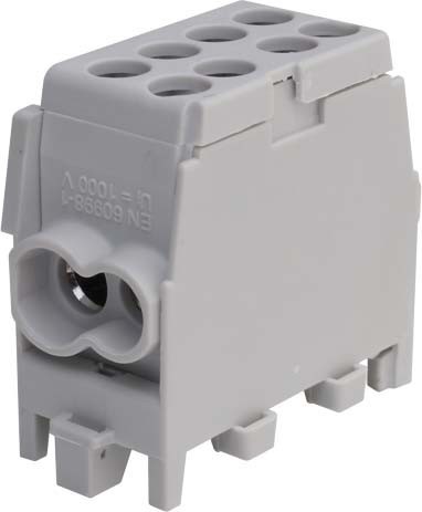 Разпределителен клемен блок HLAK 1P СИВ за кабел 2x25/16мм2 DIN монтаж 130A 1000V Pollmann