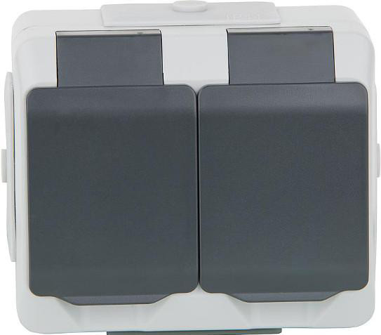 Контакт шуко ДВОЕН IP44 открит монтаж цвят Сив Nortic Pollmann